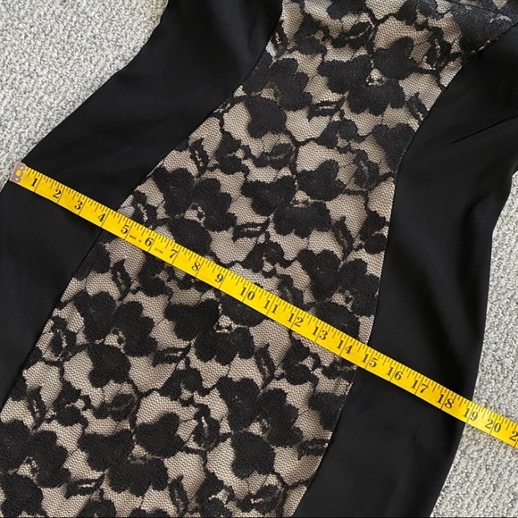 CONNECTED APPAREL Split V-Neck Black & Nude Floral Lace Overlay Detail Dress - Picture 10 of 11